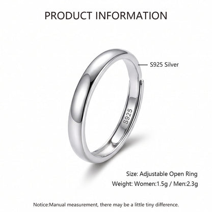 Simple Style Geometric Open Ring For Women In 925 Sterling Silver With Rhodium Plating 0.03µm-0.05µm, Perfect For Wedding Season