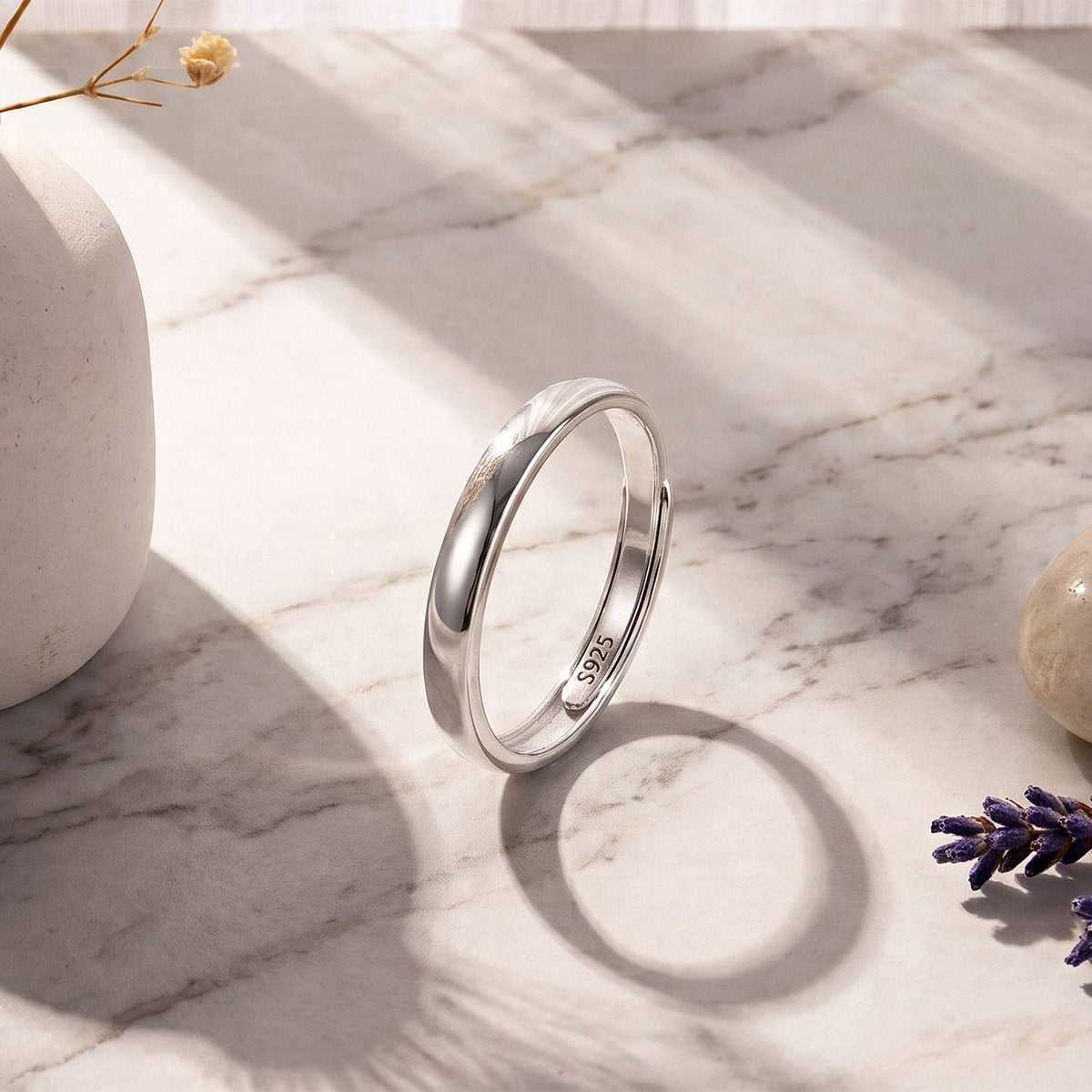 Simple Style Geometric Open Ring For Women In 925 Sterling Silver With Rhodium Plating 0.03µm-0.05µm, Perfect For Wedding Season