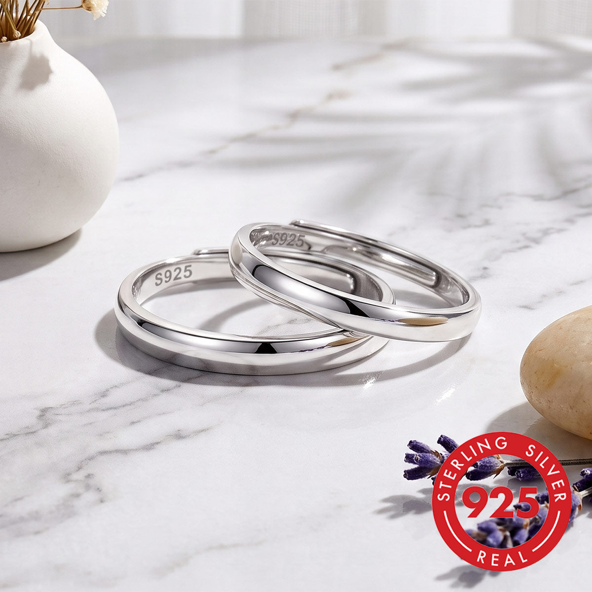 Simple Style Geometric Open Ring For Women In 925 Sterling Silver With Rhodium Plating 0.03µm-0.05µm, Perfect For Wedding Season