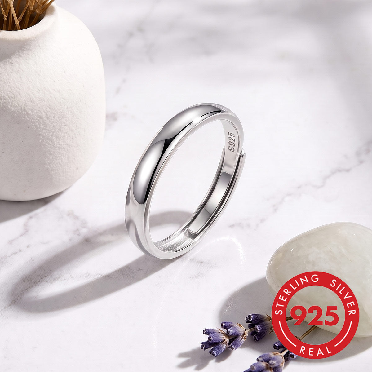 Simple Style Geometric Open Ring For Women In 925 Sterling Silver With Rhodium Plating 0.03µm-0.05µm, Perfect For Wedding Season