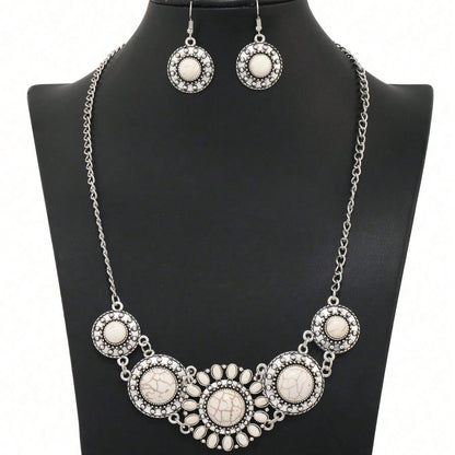 Handmade Geometric Jewelry Set For Women With Silver Plated 0.01µm Finish And Turquoise Inlay Featuring Twisted Rope Chain