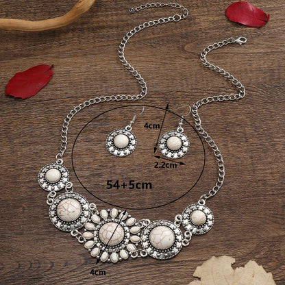 Handmade Geometric Jewelry Set For Women With Silver Plated 0.01µm Finish And Turquoise Inlay Featuring Twisted Rope Chain