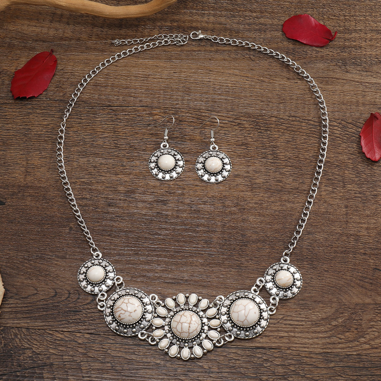 Handmade Geometric Jewelry Set For Women With Silver Plated 0.01µm Finish And Turquoise Inlay Featuring Twisted Rope Chain