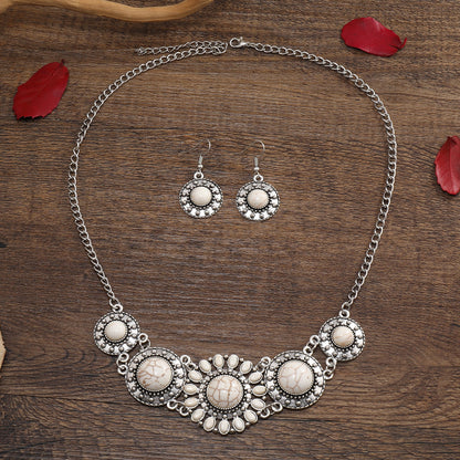 Handmade Geometric Jewelry Set For Women With Silver Plated 0.01µm Finish And Turquoise Inlay Featuring Twisted Rope Chain