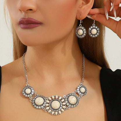 Handmade Geometric Jewelry Set For Women With Silver Plated 0.01µm Finish And Turquoise Inlay Featuring Twisted Rope Chain