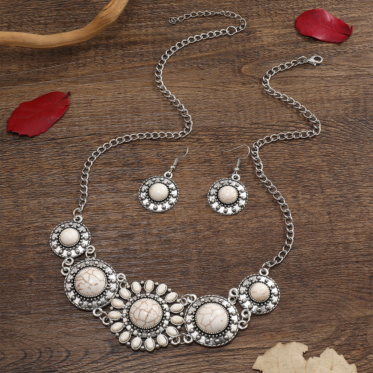 Handmade Geometric Jewelry Set For Women With Silver Plated 0.01µm Finish And Turquoise Inlay Featuring Twisted Rope Chain