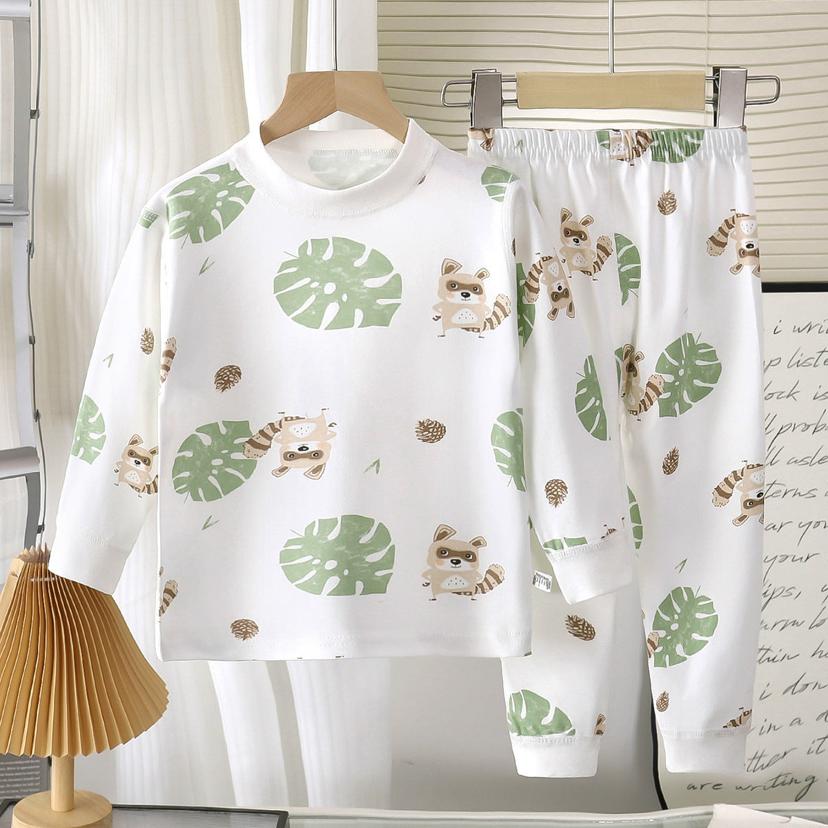 Cat Pattern Toddler Children's Underwear Set In White Cotton With Scoop Neck, 2 Pieces For Ages 3-6 Years
