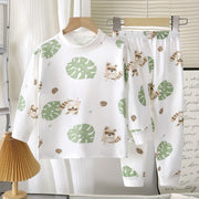 Pure Cotton White Printed Set – Green Leaf Little Raccoon