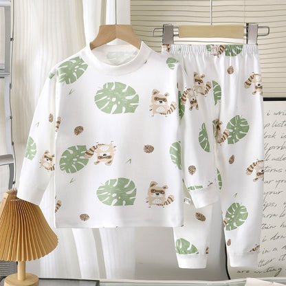 Cat Pattern Toddler Children's Underwear Set In White Cotton With Scoop Neck, 2 Pieces For Ages 3-6 Years