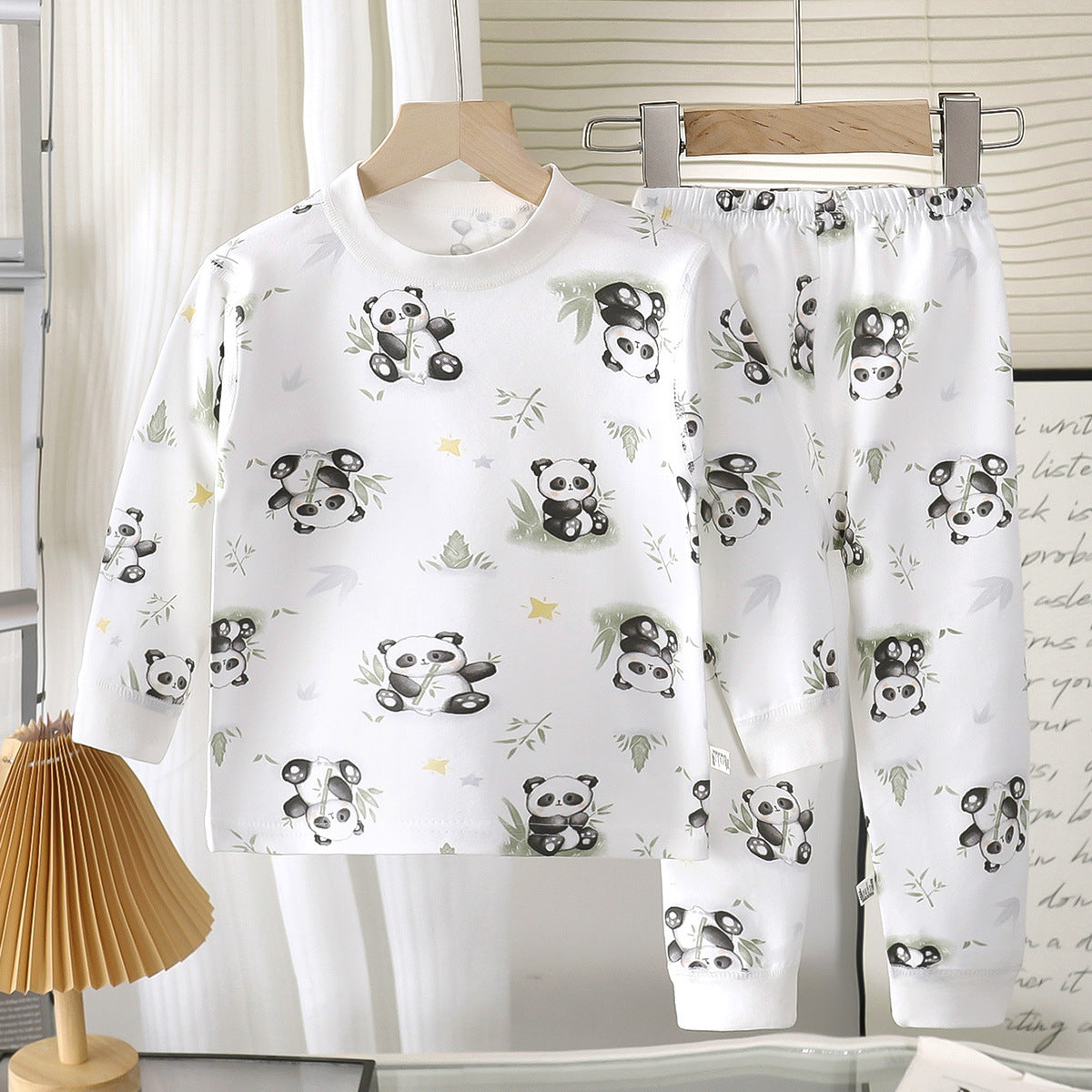 Cat Pattern Toddler Children's Underwear Set In White Cotton With Scoop Neck, 2 Pieces For Ages 3-6 Years