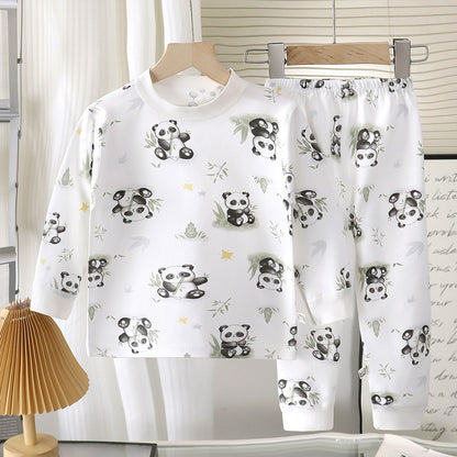 Cat Pattern Toddler Children's Underwear Set In White Cotton With Scoop Neck, 2 Pieces For Ages 3-6 Years