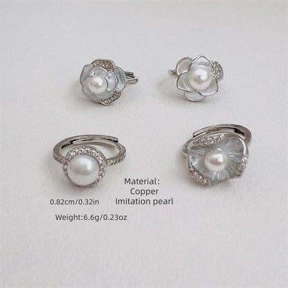 Heart Shape Open Ring For Women With Inlay Artificial Pearl, Electroplated Copper Featuring 18K Gold Plating