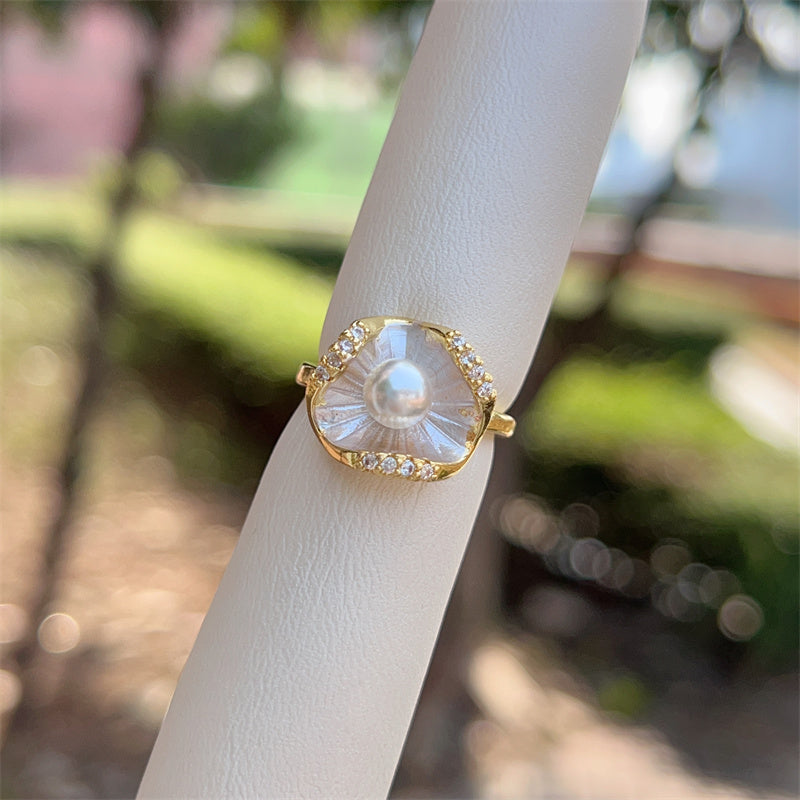 Heart Shape Open Ring For Women With Inlay Artificial Pearl, Electroplated Copper Featuring 18K Gold Plating
