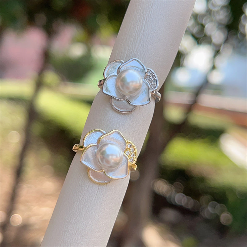 Heart Shape Open Ring For Women With Inlay Artificial Pearl, Electroplated Copper Featuring 18K Gold Plating