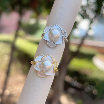 Heart Shape Open Ring For Women With Inlay Artificial Pearl, Electroplated Copper Featuring 18K Gold Plating