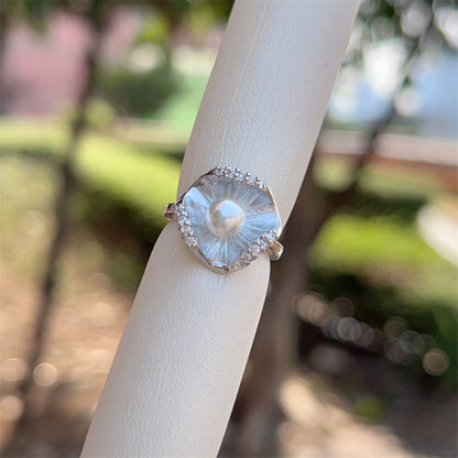 Heart Shape Open Ring For Women With Inlay Artificial Pearl, Electroplated Copper Featuring 18K Gold Plating