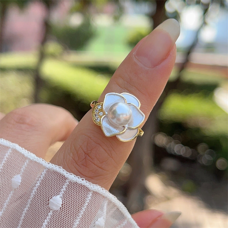 Heart Shape Open Ring For Women With Inlay Artificial Pearl, Electroplated Copper Featuring 18K Gold Plating