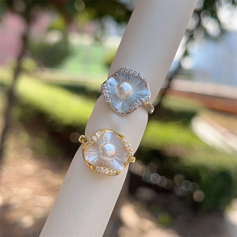 Heart Shape Open Ring For Women With Inlay Artificial Pearl, Electroplated Copper Featuring 18K Gold Plating