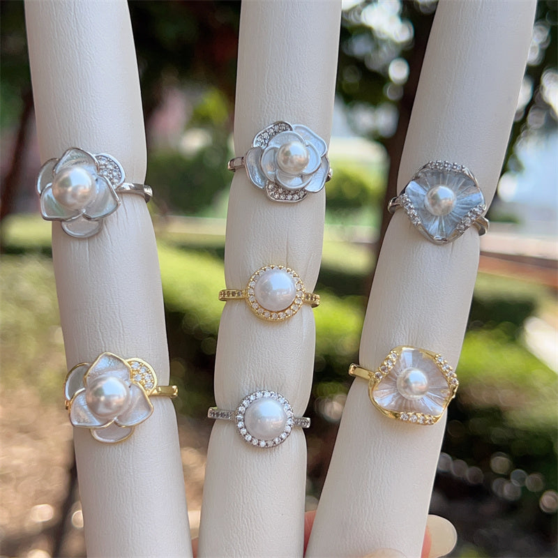 Heart Shape Open Ring For Women With Inlay Artificial Pearl, Electroplated Copper Featuring 18K Gold Plating