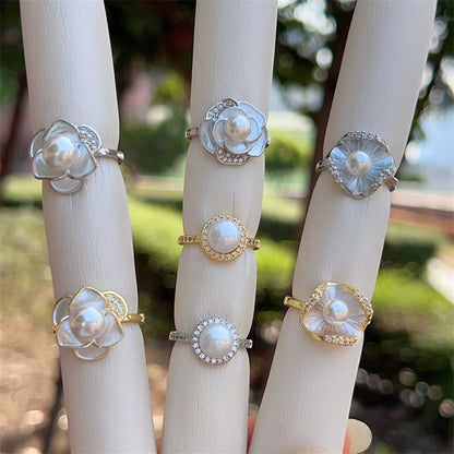 Heart Shape Open Ring For Women With Inlay Artificial Pearl, Electroplated Copper Featuring 18K Gold Plating