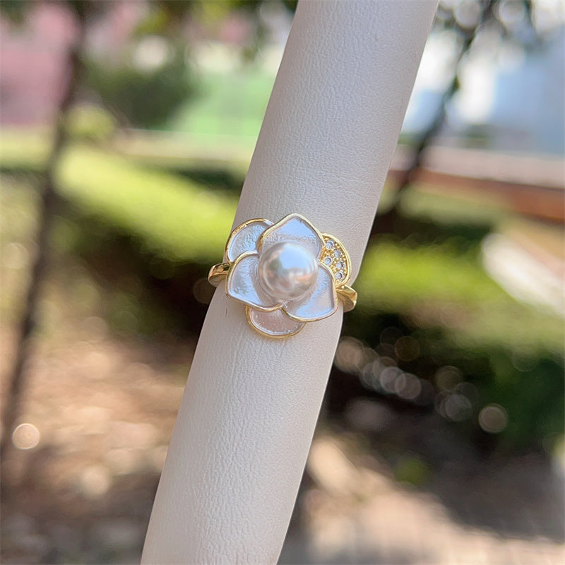 Heart Shape Open Ring For Women With Inlay Artificial Pearl, Electroplated Copper Featuring 18K Gold Plating