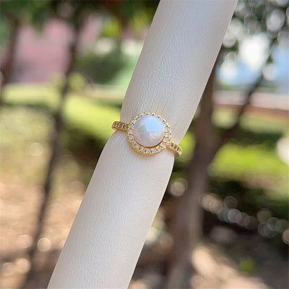 Heart Shape Open Ring For Women With Inlay Artificial Pearl, Electroplated Copper Featuring 18K Gold Plating
