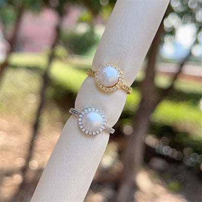 Heart Shape Open Ring For Women With Inlay Artificial Pearl, Electroplated Copper Featuring 18K Gold Plating