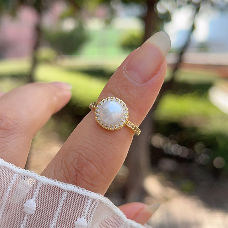 Heart Shape Open Ring For Women With Inlay Artificial Pearl, Electroplated Copper Featuring 18K Gold Plating