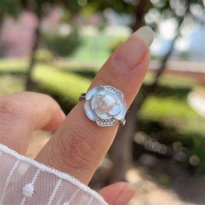 Heart Shape Open Ring For Women With Inlay Artificial Pearl, Electroplated Copper Featuring 18K Gold Plating