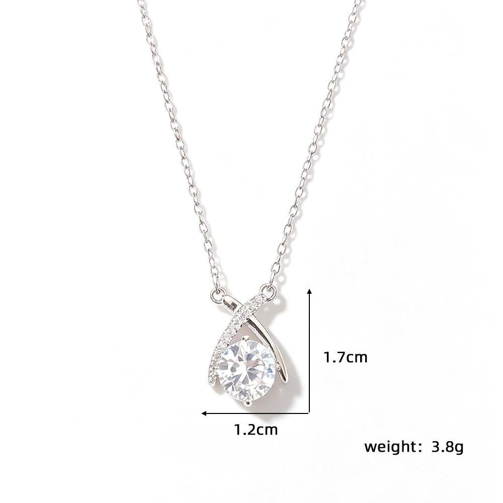 Crossover Necklace With Claw Setting, 304 Stainless Steel, White K Water Plated, Zircon Inlay, Cable Chain