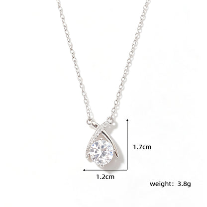 Crossover Necklace With Claw Setting, 304 Stainless Steel, White K Water Plated, Zircon Inlay, Cable Chain