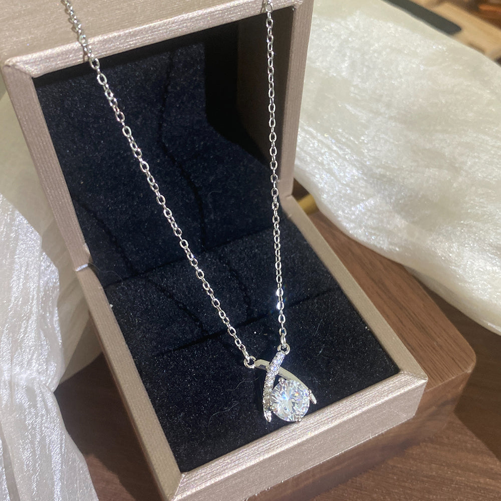 Crossover Necklace With Claw Setting, 304 Stainless Steel, White K Water Plated, Zircon Inlay, Cable Chain