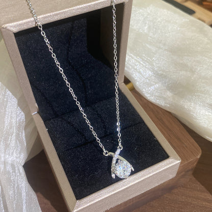 Crossover Necklace With Claw Setting, 304 Stainless Steel, White K Water Plated, Zircon Inlay, Cable Chain