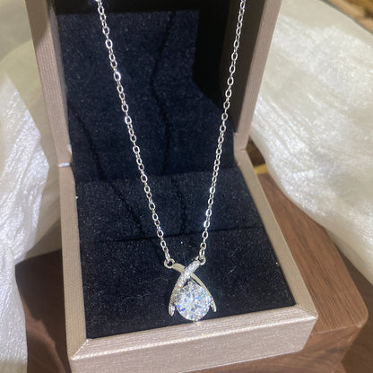 Crossover Necklace With Claw Setting, 304 Stainless Steel, White K Water Plated, Zircon Inlay, Cable Chain