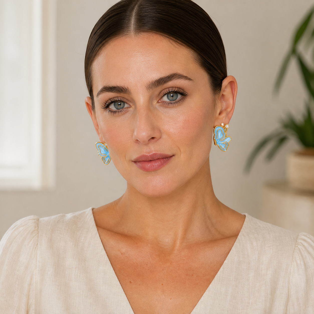 Nordic Style Leaves Enamel Earrings With 18K Real Gold Plated 304 Stainless Steel And Imitation Pearl Inlay Featuring Water Plating