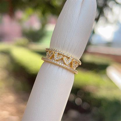 Women’s Star Pattern Open Ring With Zircon Inlay, Electroplated 18K Gold Plated Copper Jewelry