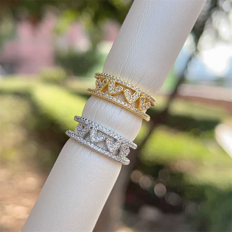 Women’s Star Pattern Open Ring With Zircon Inlay, Electroplated 18K Gold Plated Copper Jewelry