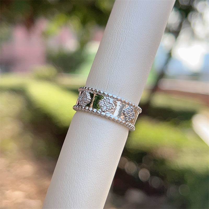 Women’s Star Pattern Open Ring With Zircon Inlay, Electroplated 18K Gold Plated Copper Jewelry