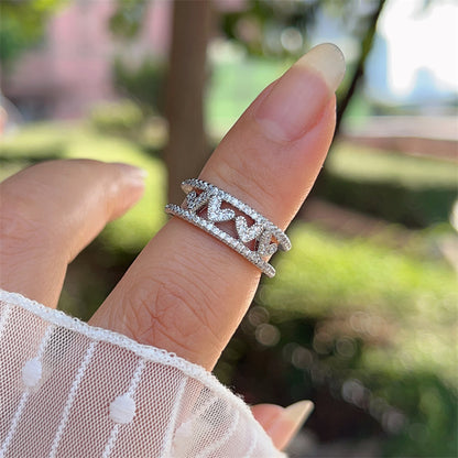 Women’s Star Pattern Open Ring With Zircon Inlay, Electroplated 18K Gold Plated Copper Jewelry