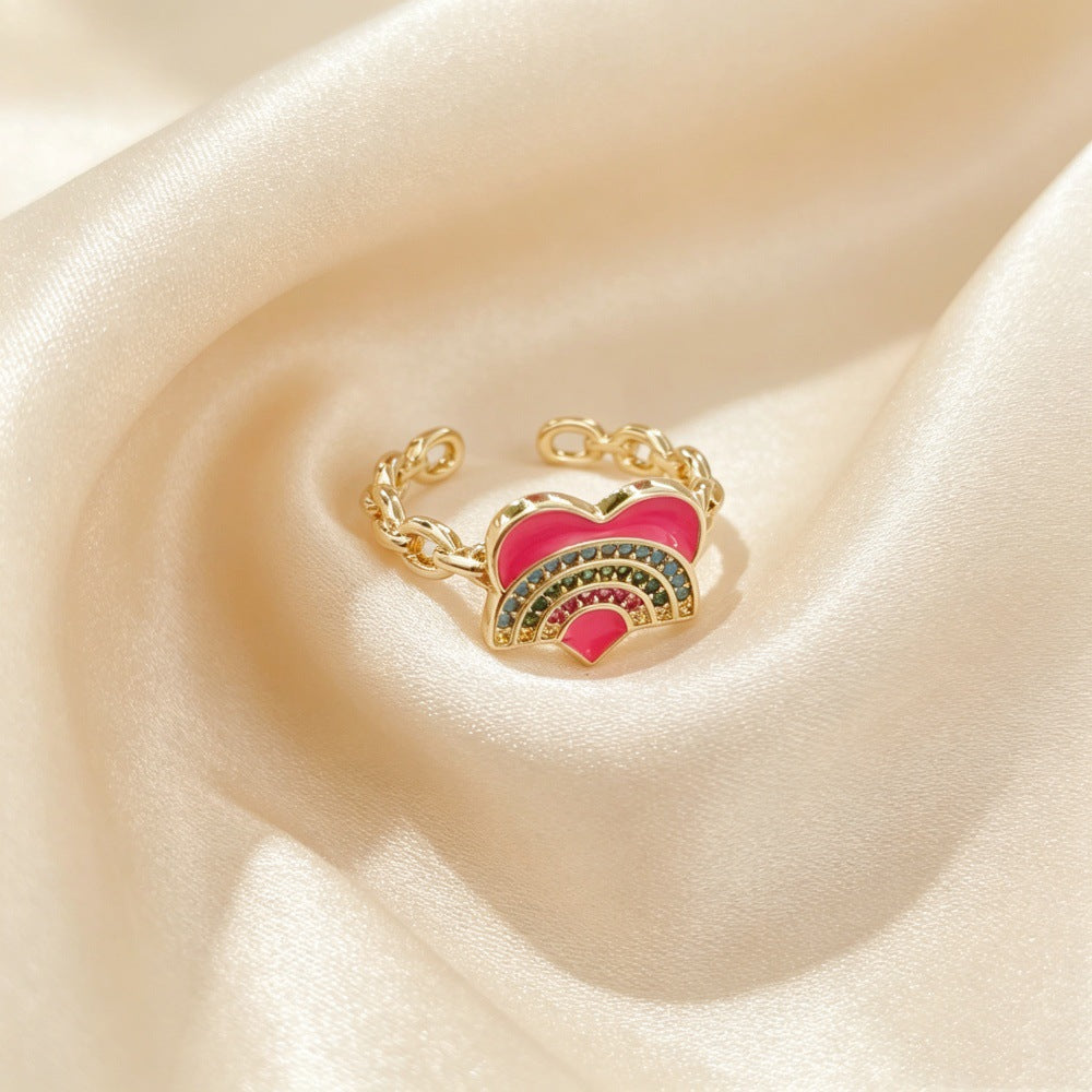 Heart Shape Copper Jewelry Accessory With Zircon Inlay, Electroplated Finish, Perfect For Commute Style