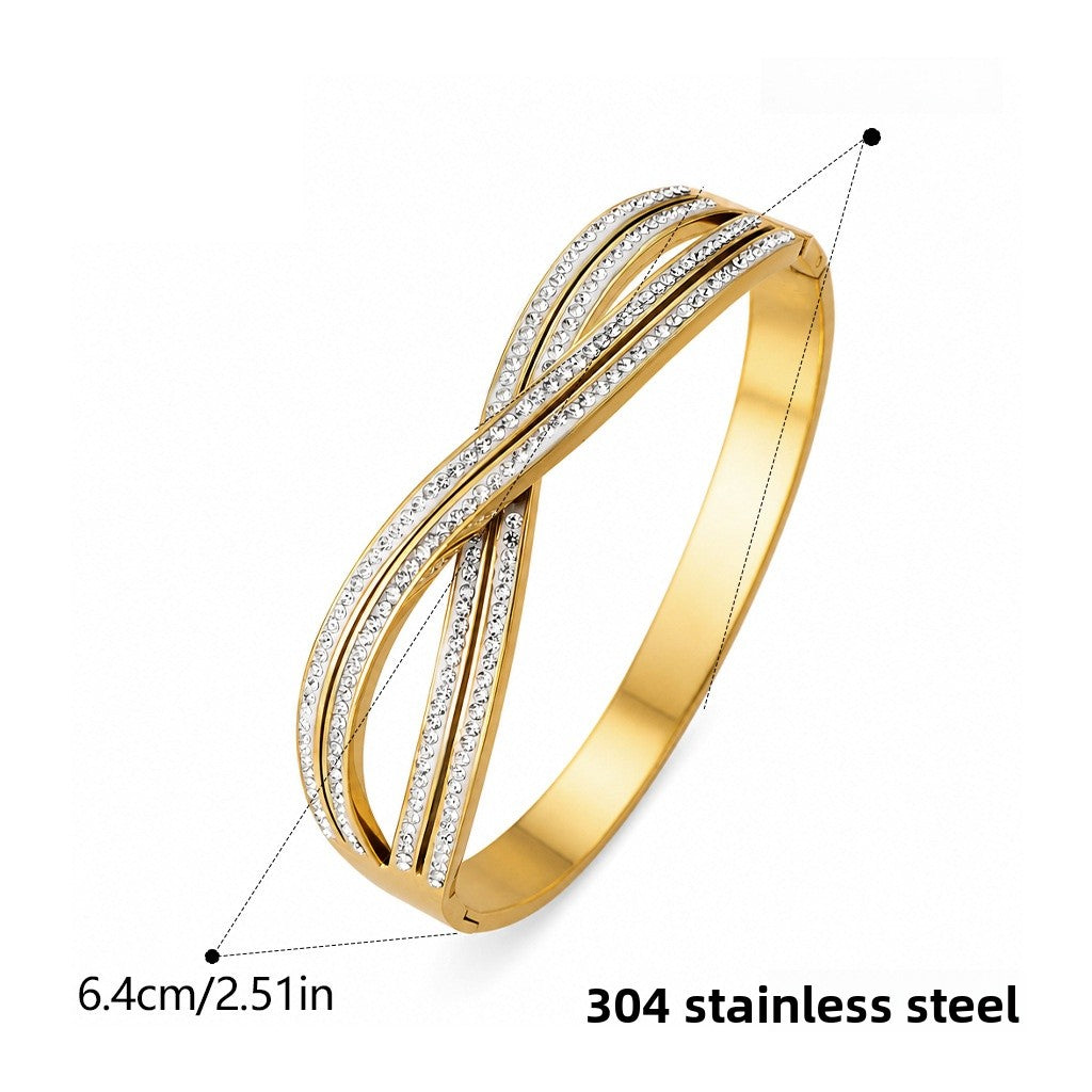 Color Block Bangle For Women In Simple Style, Titanium Steel With Electroplated Gold Plating And Zircon Inlay
