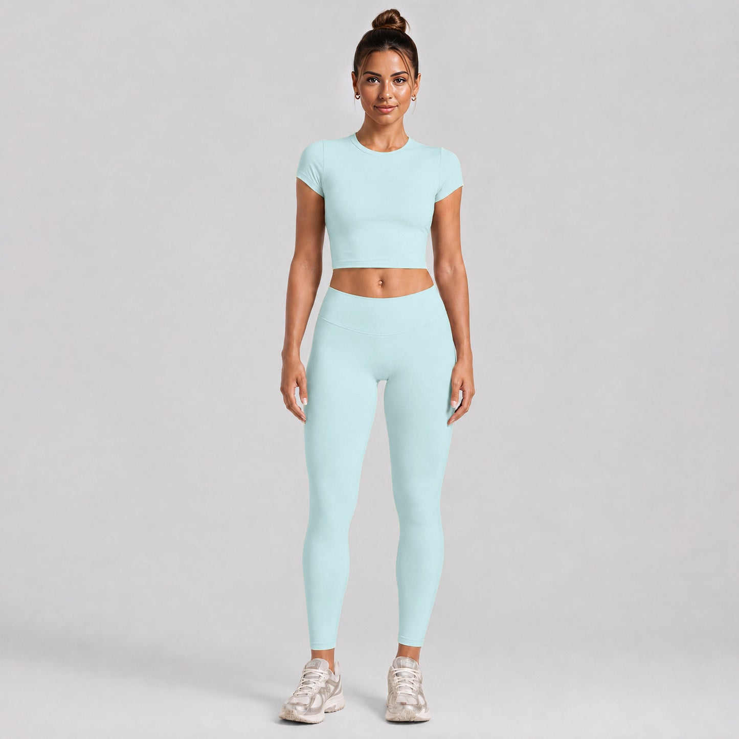 Women's Solid Color T-shirt In Natural Pink With Brushed Fabric, Short Sleeve Pullover Yoga Top