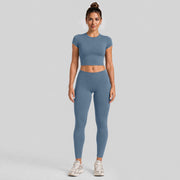 Short-sleeved Shirt + Long Pants, Gray-blue