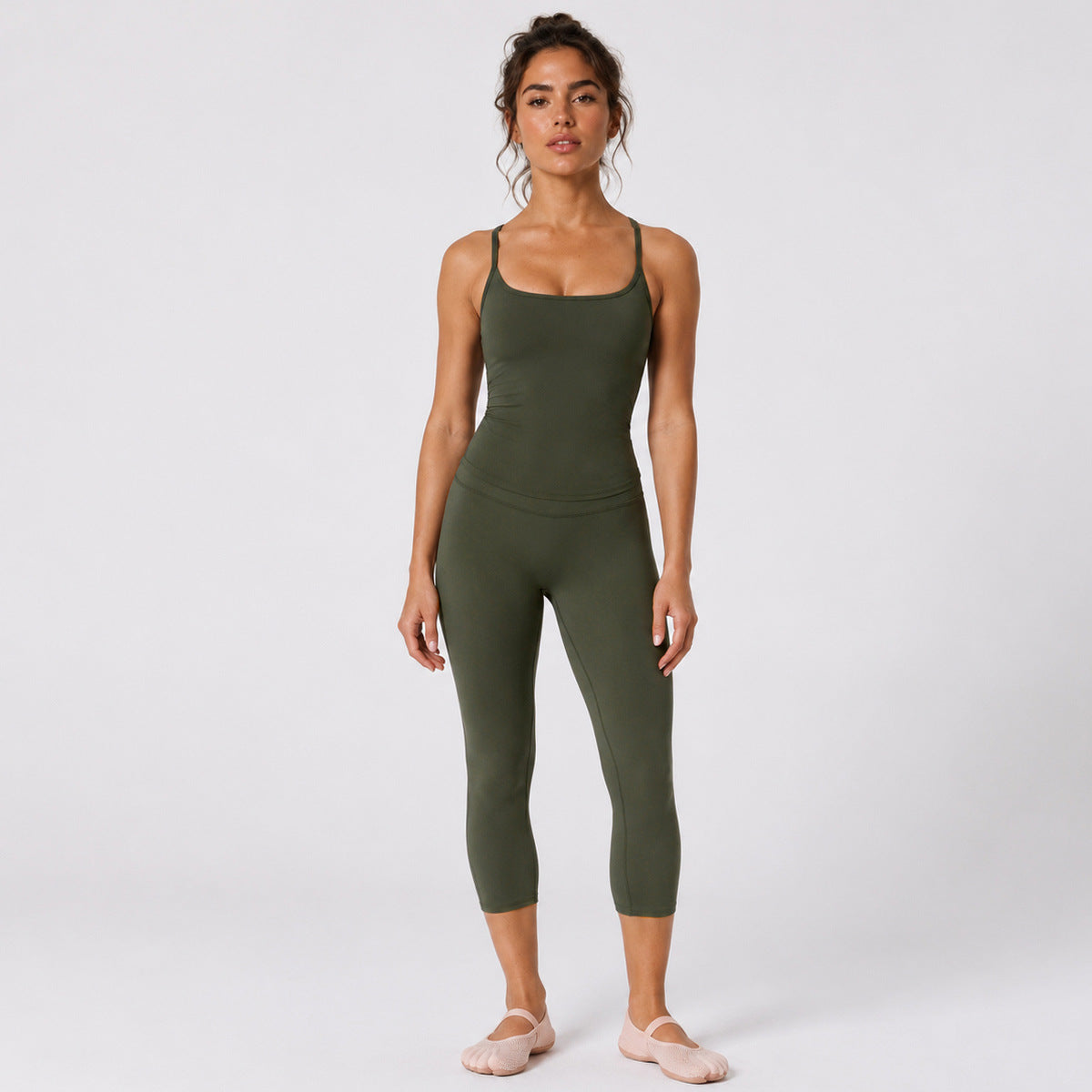 Calf-Length Yoga Jumpsuit For Women In Nylon Fabric With Backless Design, Sleeveless, Perfect For Summer
