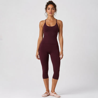 Calf-Length Yoga Jumpsuit For Women In Nylon Fabric With Backless Design, Sleeveless, Perfect For Summer