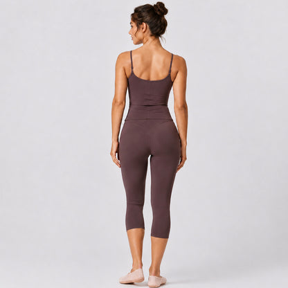 Calf-Length Yoga Jumpsuit For Women In Nylon Fabric With Backless Design, Sleeveless, Perfect For Summer