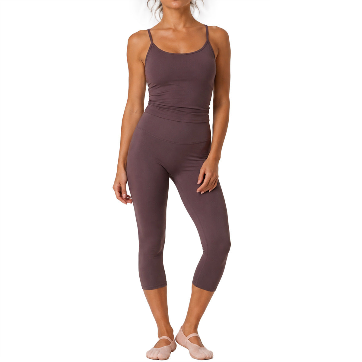 Calf-Length Yoga Jumpsuit For Women In Nylon Fabric With Backless Design, Sleeveless, Perfect For Summer