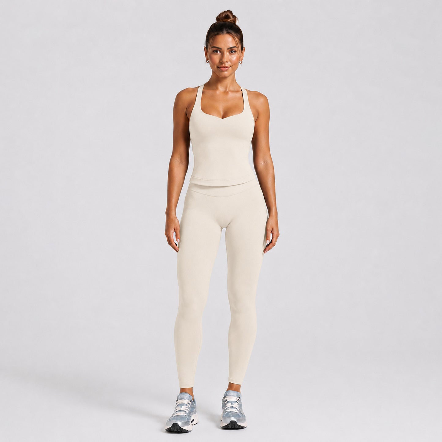 Solid Color Full Length Sport Running Jumpsuit For Women In Nylon Fabric, Sleeveless Design For Summer