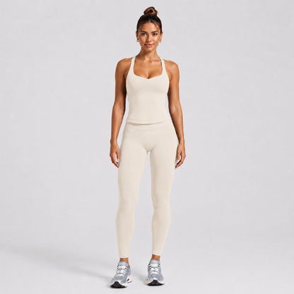 Solid Color Full Length Sport Running Jumpsuit For Women In Nylon Fabric, Sleeveless Design For Summer