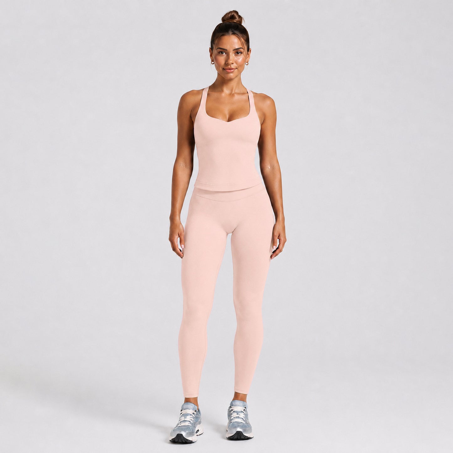 Solid Color Full Length Sport Running Jumpsuit For Women In Nylon Fabric, Sleeveless Design For Summer